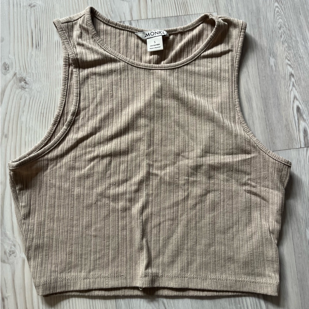 Monki Beige Ribbed Tank Top